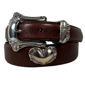 Fossil Brown Leather Heart Concho Western Belt Silver Buckle BT7713BRNM Womens M